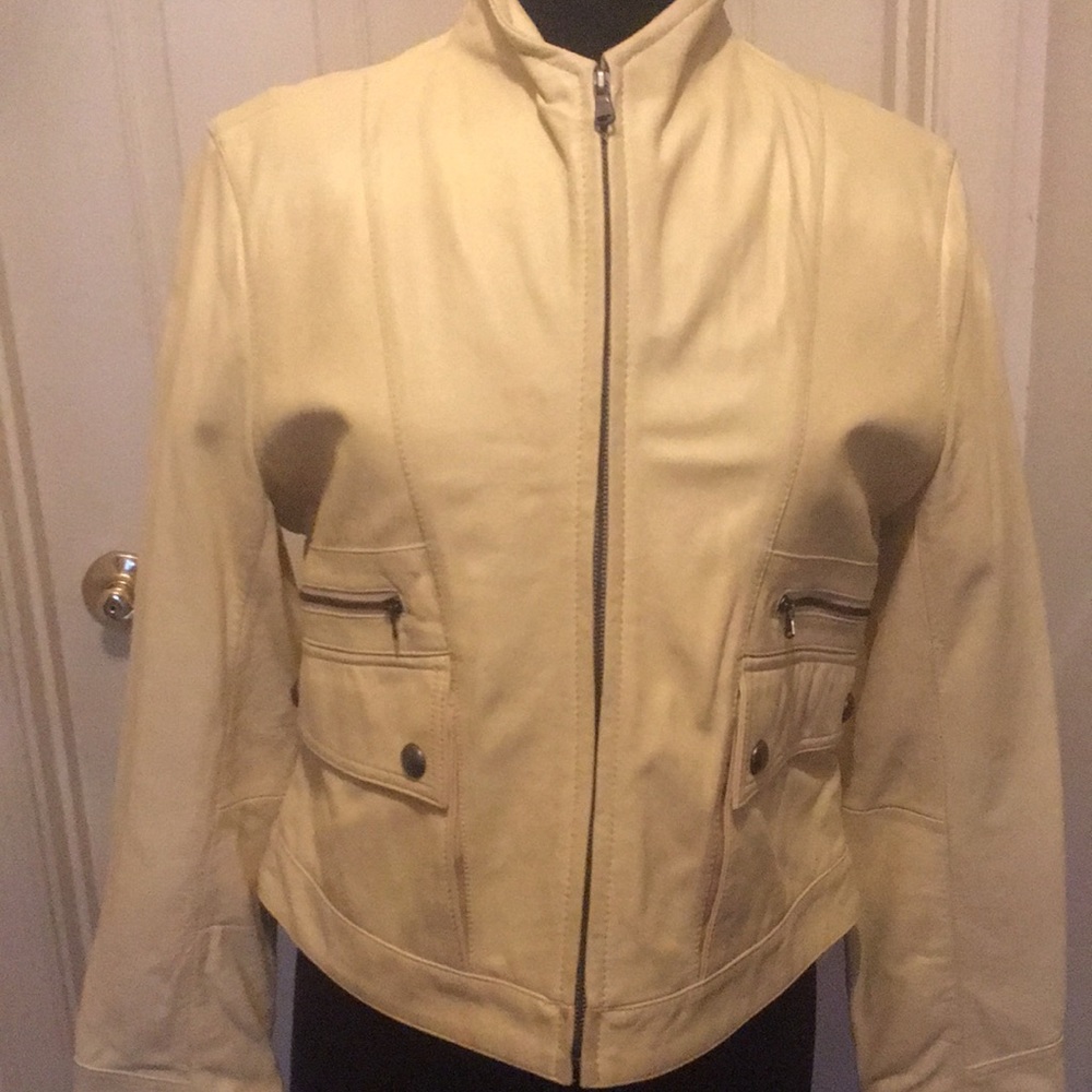 Tibia Leather Jacket Pale Yellow Large - image 1
